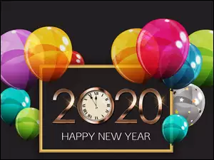 2020, Zegar, Cyfry, Nowy Rok, Balony