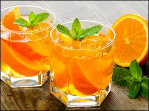 Mięta, Drinki, Szklanki, Pomarańcza
