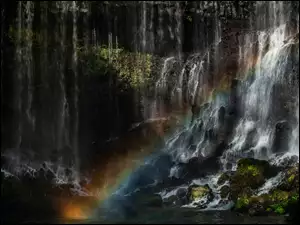 Omszałe, Skały, Japonia, Wodospad Shiraito, Park Narodowy Fudżi-Hakone-Izu, Tęcza, Kamienie