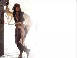 Johnny Depp, białe, mur, tło, Piraci Z Karaibów