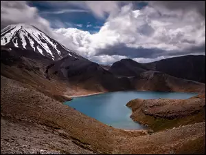 Jezioro, Nowa Zelandia, Park Narodowy Tongariro, Chmury, Upper Tamar Lake, Góry