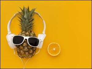 Okulary, Kompozycja, Ananas, Owoce, Słuchawki