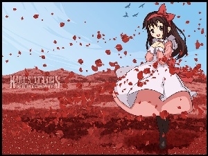 ptaki, Kino No Tabi, płatki, kobieta, kwiaty