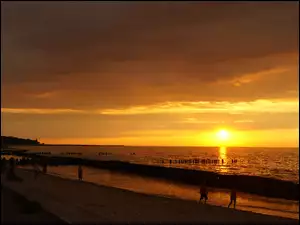 Zachód, Plaża, Słońca, Morze