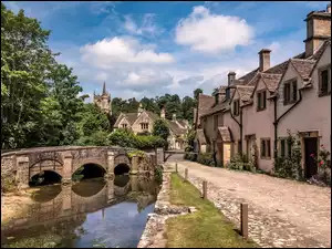 Most, Anglia, Domy, Zamek Combe, Hrabstwo Wiltshire, Rzeka, Droga, Wieś Castle Combe