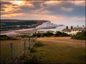 Anglia, Wzgórza, Eastbourne, Domy, Ogrodzenie, Klify, Beachy Head, Park Narodowy South Downs, Morze