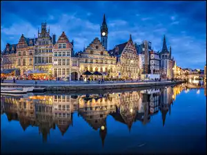 Miasto Ghent, Belgia, Domy, Rzeka Leie, Gandawa