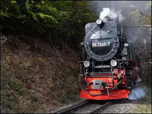 Szyny, Pociąg parowy, Dym, Lokomotywa, Tunel