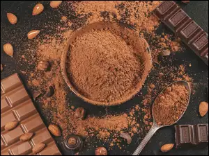 Orzechy, Miska, Czekolada, Kakao, Łyżka