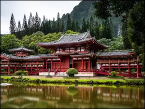 Góry, Hawaje, Drzewa, Byodo-In, Replika, Wyspa Oahu, Budowla, Stany Zjednoczone, Świątynia