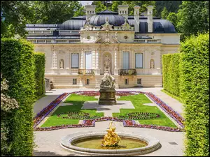 Fontanna, Niemcy, Pałac Linderhof, Alejki, Bawaria, Park, Ogród, Ettal