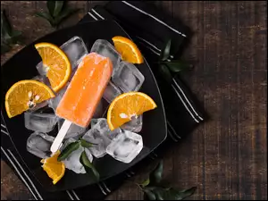Miska, Lody, Pomarańcze, Ściereczka, Kostki, Plasterki, Deski, Owocowe