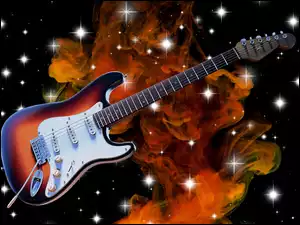 Gitara w dymie na ciemnym tle