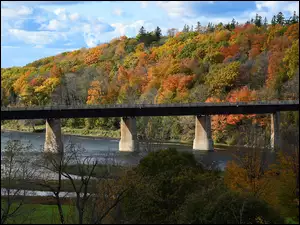 Kanada, Drzewa, Goderich, Menesetung Bridge, Wzgórze, Jesień, Maitland River, Rzeka, Most, Prowincja Ontario