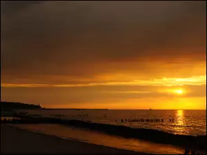 Morze, Zachód Słońca, Plaża