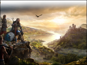 Rzeka, Gra, Mężczyzna, Góry, Assassins Creed Valhalla, Postacie, Zamek, Eivor
