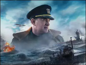 Tom Hanks jako Kapitan Krause na plakacie do filmu Greyhound ( Misja Greyhound )