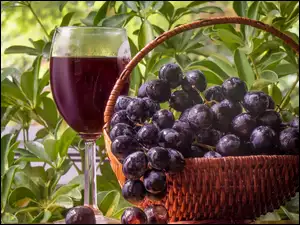 Koszyk, Kieliszek, Wino, Winogrona