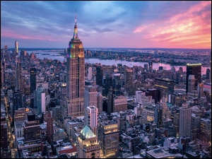 Nowy Jork, Wieżowce, Manhattan, Stany Zjednoczone, Hudson River, Rzeka, Empire State Building