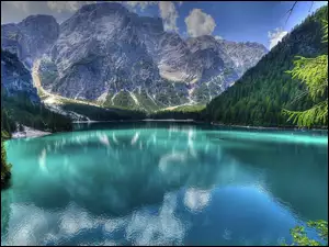 Dolomity, Jezioro, Włochy, Góry, Drzewa, Lago di Braies, Pragser Wildsee