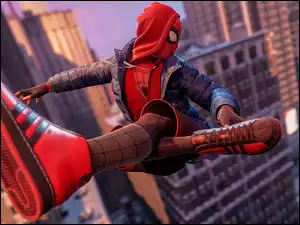 Skacząca postać Spider-Man z gry Spider-Man: Miles Morales