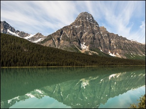 Drzewa, Góry, Jezioro, Park Narodowy Banff, Góra, Waterfowl Lakes, Kanada, Mount Chephren