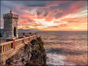 Prowincja, Livorno, Faro della Rocchetta, Włochy, Latarnia morska, Zachód słońca, Morze