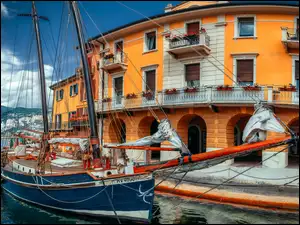 Żaglówka, Włochy, Dom, Jezioro Garda, Malcesine