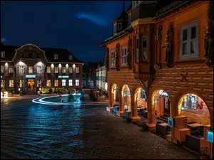 Miasto, Goslar, Noc, Niemcy, Hotel Kaiserworth, Dom, Plac