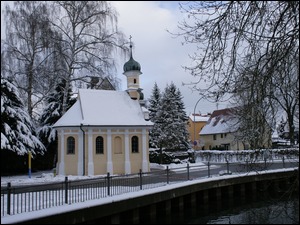 Drzewa, Zima, Kaplica, Kościół, Most