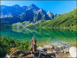 Morskie oko z widokiem na Tatry