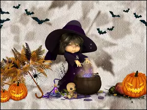 Nietoperze, Dynie, Halloween, Grafika, Laleczka