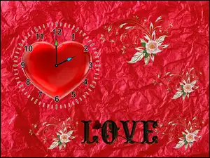Love, Walentynki, Zegar, Sercem Kwiaty