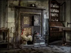 Kogut, Zaniedbane, Maszyna do szycia, Stare, Wnętrze, Figurka, Meble, Piec