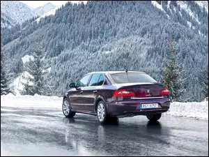 Bordowa, Lód, Skoda Superb, Zima
