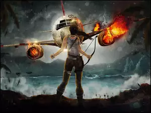 Tomb Raider, Samolot, Ogień, Lara Croft