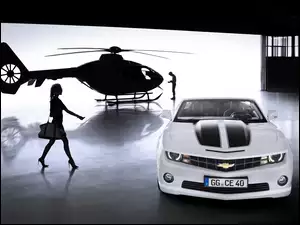 Helikopter, Mężczyzna, Camaro, Chevrolet, Kobieta