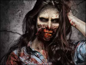 Mroczna kobieta-zombie cała we krwi