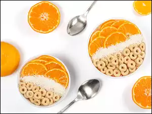 Miseczki, Łyżeczki, Owsianka, Jedzenie, Pomarańcze