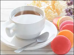 Makaroniki, Herbata, Ciasteczka, Kolorowe, Filiżanka
