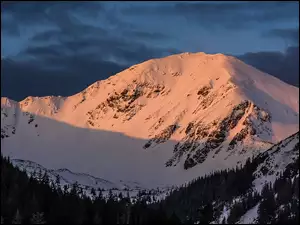 Śnieg, Chmury, Zima, Góra, Drzewa