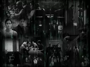 Matrix, stół, postacie, garnitur