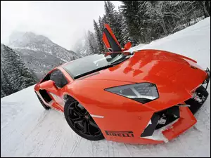 Zima, Auto, Lamborghini, Aventador