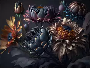 Grafika, Kwiaty, Bukiet, Kompozycja