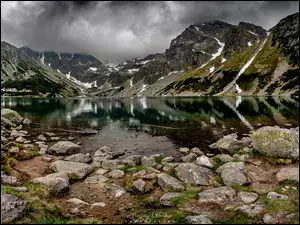 Czarny Staw Gąsienicowy, Jezioro, Góry, Polska, Kamienie, Tatry