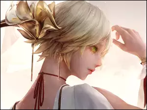 Blondynka, Profil, Kobieta, Anime, Twarz