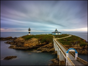 Isla Pancha, Latarnia morska, Most, Ribadeo, Faro de Tabarca, Wyspa, Hiszpania, Morze