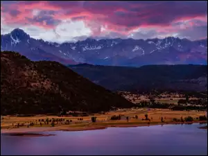Stany Zjednoczone, Jezioro, Blue Lake, Jesień, San Juan Mountains, Góry, Mount Sneffels, Góra, Drzewa, Stan Kolorado