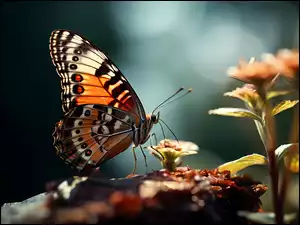 Grafika, Motyl, Kwiat
