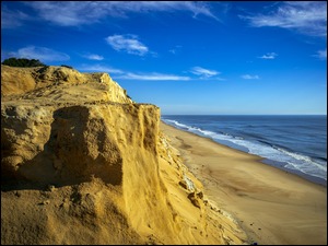 Plaża, Hiszpania, Wybrzeże, Ocean, Andaluzja, Klif, Niebo, Huelvia